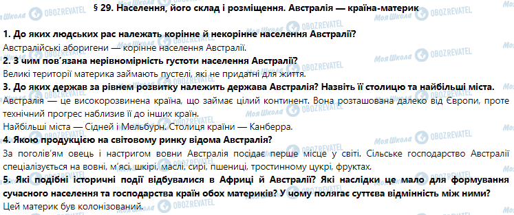 ГДЗ География 7 класс страница § 29. Населення, його склад і розміщення. Австралія — країна-материк