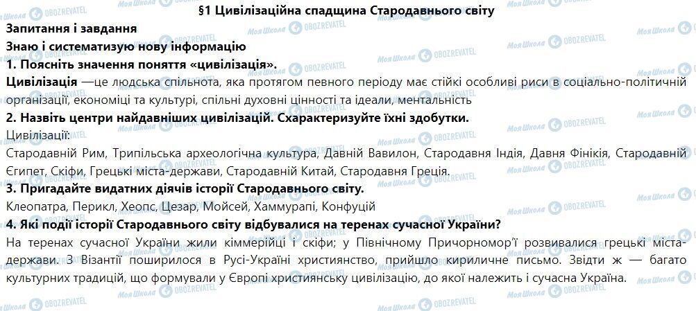 ГДЗ Всемирная история 7 класс страница §1 Цивілізаційна спадщина Стародавнього світу