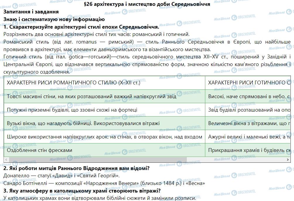 ГДЗ Всемирная история 7 класс страница § 26. Архітектура і мистецтво доби Середньовіччя