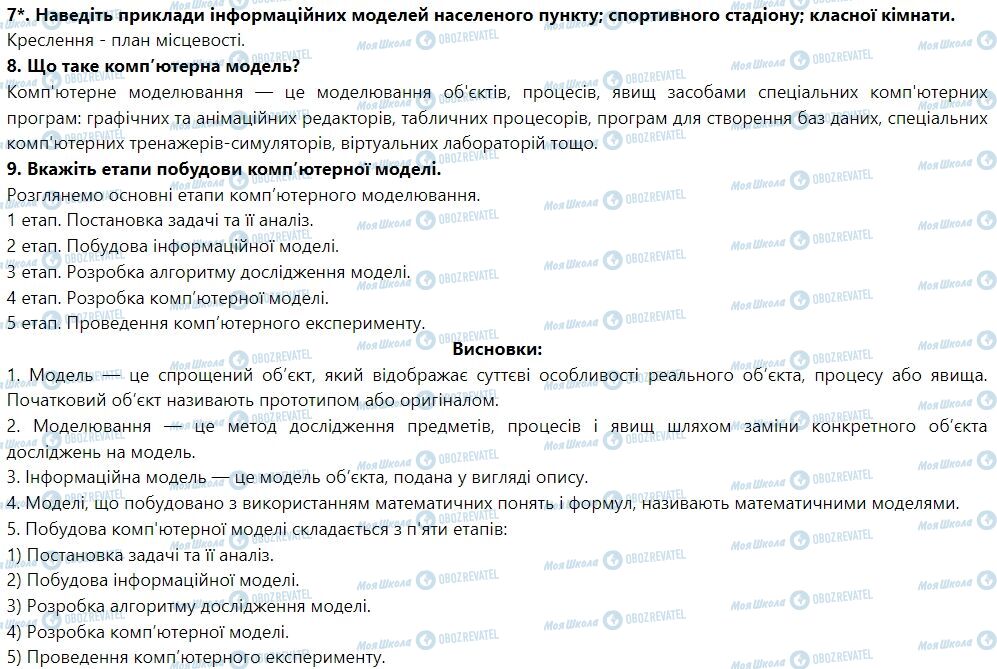 ГДЗ Информатика 7 класс страница § 19. Моделі. Етапи побудови моделей