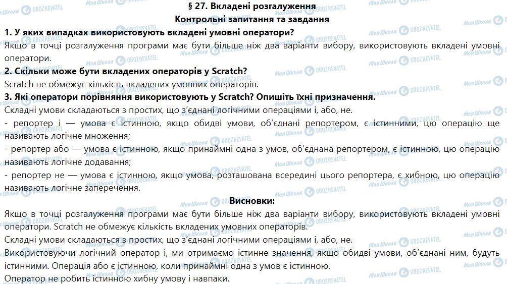 ГДЗ Інформатика 7 клас сторінка § 27. Вкладені розгалуження