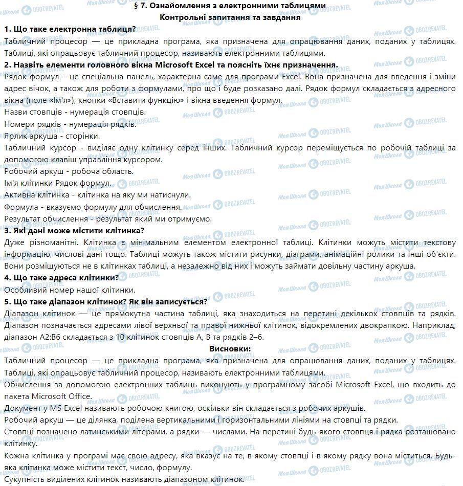 ГДЗ Інформатика 7 клас сторінка § 7. Ознайомлення з електронними таблицями