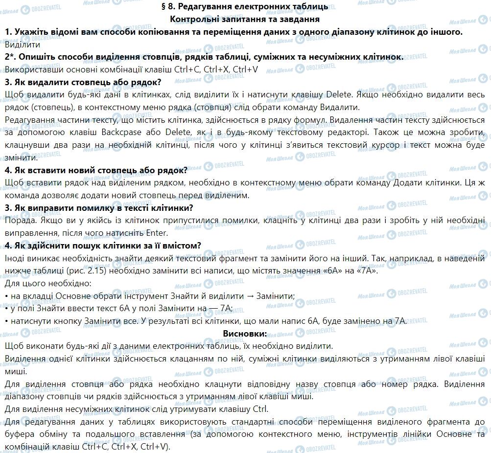 ГДЗ Информатика 7 класс страница § 8. Редагування електронних таблиць