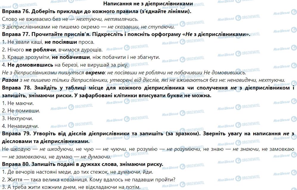 ГДЗ Укр мова 7 класс страница Написання не з дієприслівниками