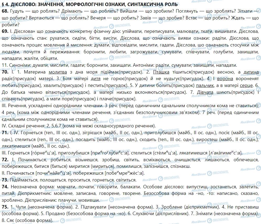 ГДЗ Укр мова 7 класс страница 4. Дієслово: значення, морфологічні ознаки, синтаксична роль