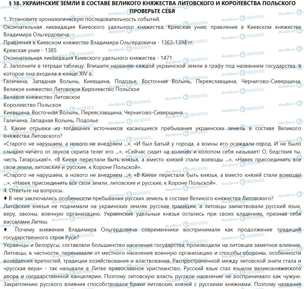 ГДЗ История Украины 7 класс страница § 18. Украинские земли в составе Великого княжества Литовского и Королевства Польского