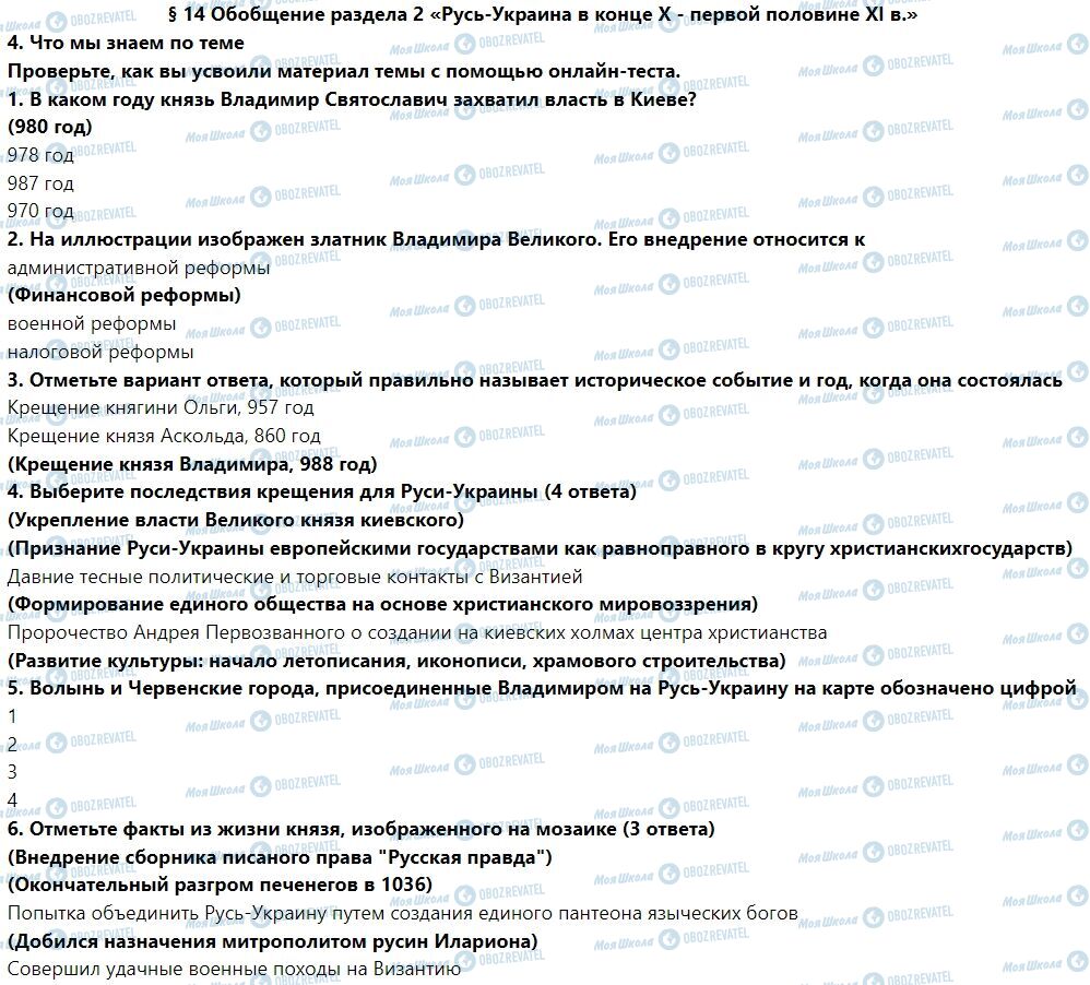 ГДЗ История Украины 7 класс страница § 14. Обобщение к разделу 2 «Русь-Украина в конце X - первой половине XI в.»