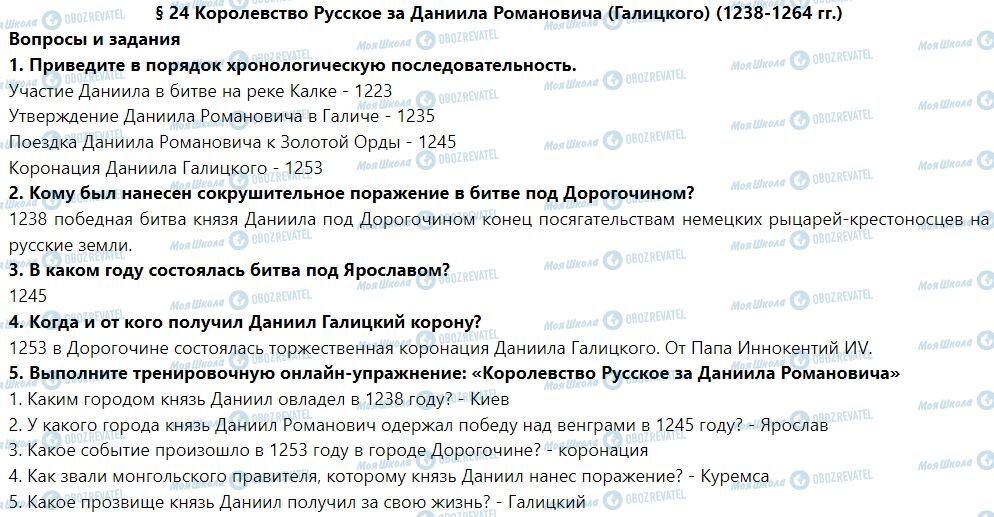 ГДЗ Історія України 7 клас сторінка § 24. Королевство Русское за Даниила Романовича (Галицкого)