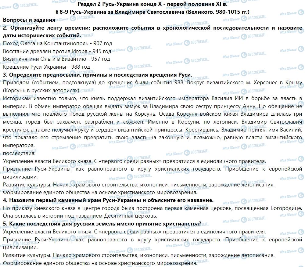 ГДЗ История Украины 7 класс страница § 8-9. Русь-Украина за Владимира Святославича