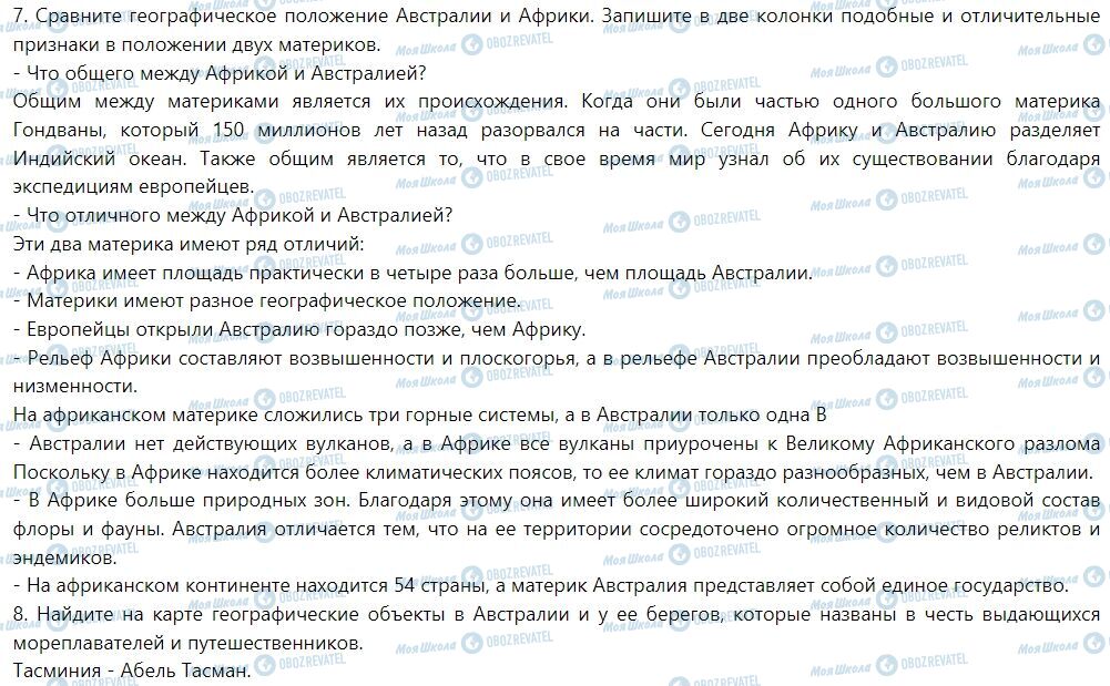 ГДЗ Географія 7 клас сторінка § 25. Географическое положение и береговая линия Австралии. История открытия и заселения материка