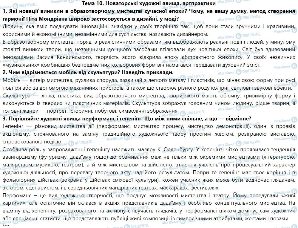 ГДЗ Мистецтво 7 клас сторінка Тема 10. Новаторські художні явища. Артпрактики