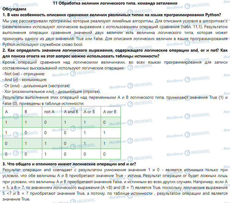 ГДЗ Інформатика 7 клас сторінка 11. Разработка величин логического типа. команда ветвления