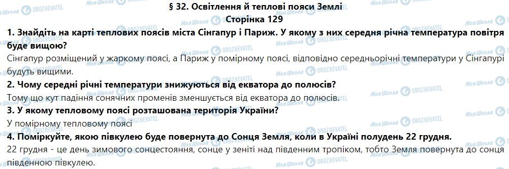 ГДЗ Географія 6 клас сторінка § 32. Освітлення й теплові пояси Землі
