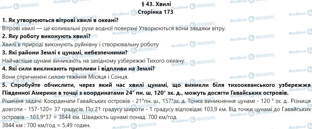 ГДЗ Географія 6 клас сторінка § 43. Хвилі