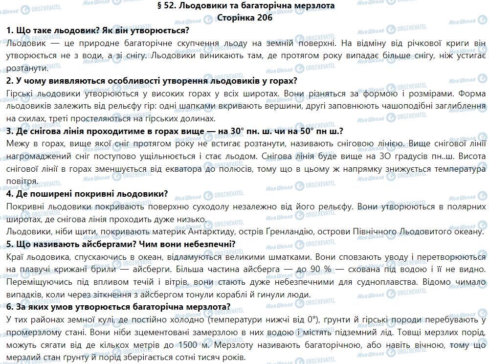 ГДЗ Географія 6 клас сторінка § 52. Льодовики та багаторічна мерзлота