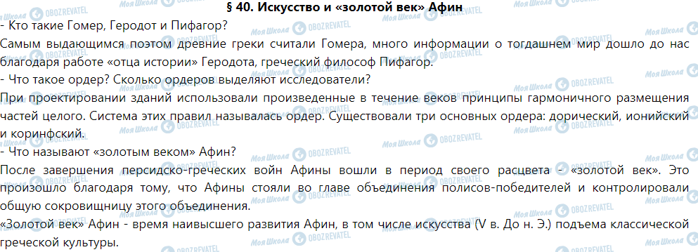 ГДЗ Історія 6 клас сторінка § 40. Искусство и «золотой век» Афин