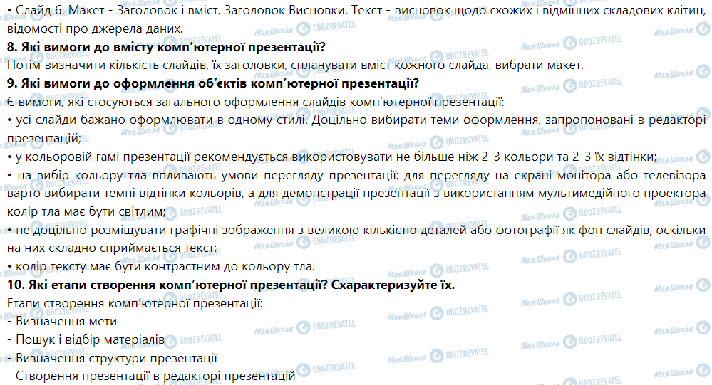 ГДЗ Інформатика 6 клас сторінка 2.1. Об’єкти комп’ютерної презентації. Етапи створення комп’ютерної презентації