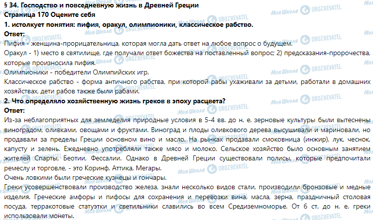 ГДЗ Історія 6 клас сторінка § 34. Господство и повседневную жизнь в Древней Греции