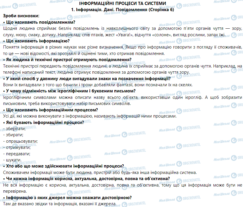 ГДЗ Інформатика 5 клас сторінка 1. Інформація. Дані. Повідомлення