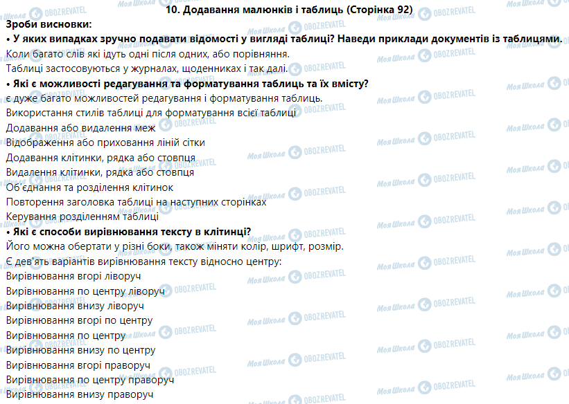 ГДЗ Информатика 5 класс страница 10. Додавання малюнків і таблиць