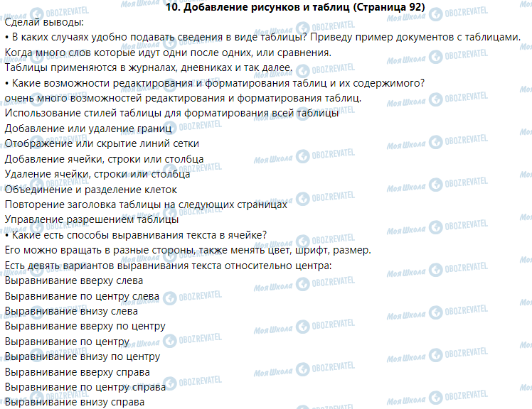 ГДЗ Інформатика 5 клас сторінка 10. Добавление рисунков и таблиц