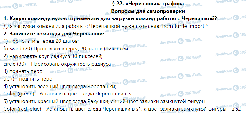 ГДЗ Інформатика 5 клас сторінка § 22. «Черепашья» графика