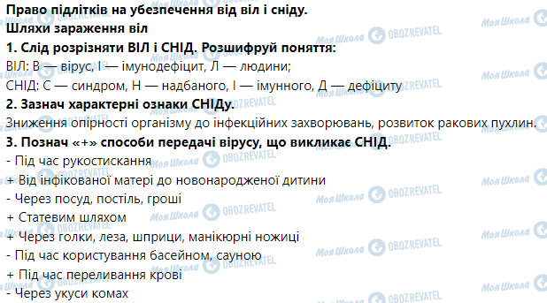 ГДЗ Основи здоров'я 5 клас сторінка Право підлітків на убезпечення від віл і сніду. Шляхи зараження віл