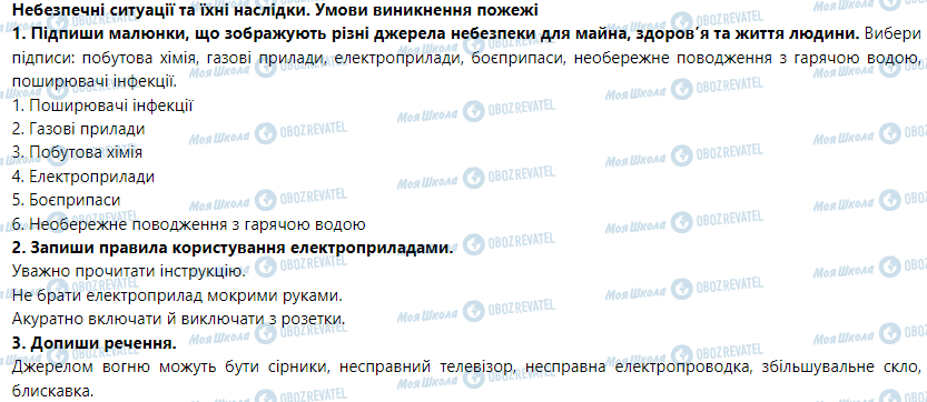 ГДЗ Основи здоров'я 5 клас сторінка Небезпечні ситуації та їхні наслідки. Умови виникнення пожежі