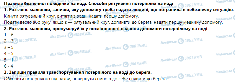ГДЗ Основи здоров'я 5 клас сторінка Правила безпечної поведінки на воді. Способи рятування потерпілих на воді
