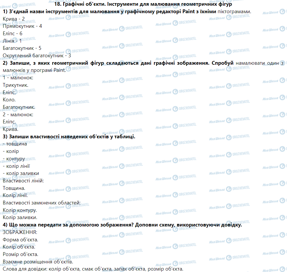 ГДЗ Информатика 5 класс страница 18. Графічні об'єкти. Інструменти для малювання геометричних фігур