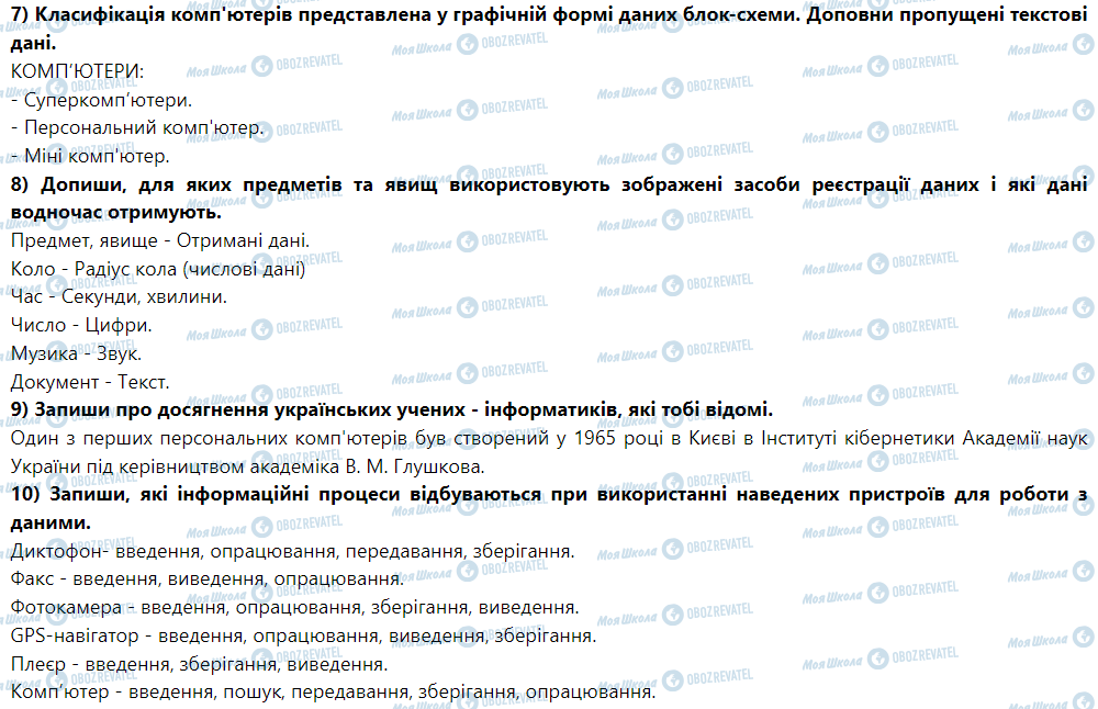 ГДЗ Информатика 5 класс страница 4. Дані. Комп'ютер — пристрій для роботи з даними. Пристрої, що використовують для роботи з даними