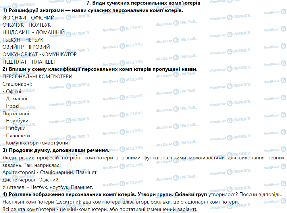 ГДЗ Інформатика 5 клас сторінка 7. Види сучасних персональних комп'ютерів