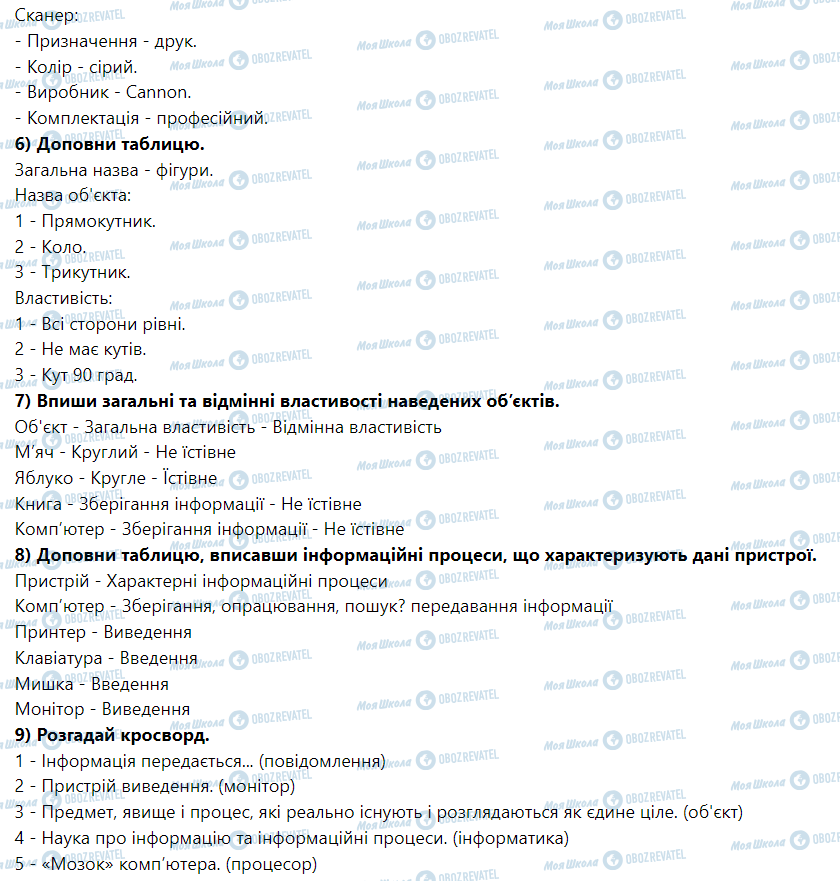 ГДЗ Інформатика 5 клас сторінка 8. Об'єкти та їхні властивості