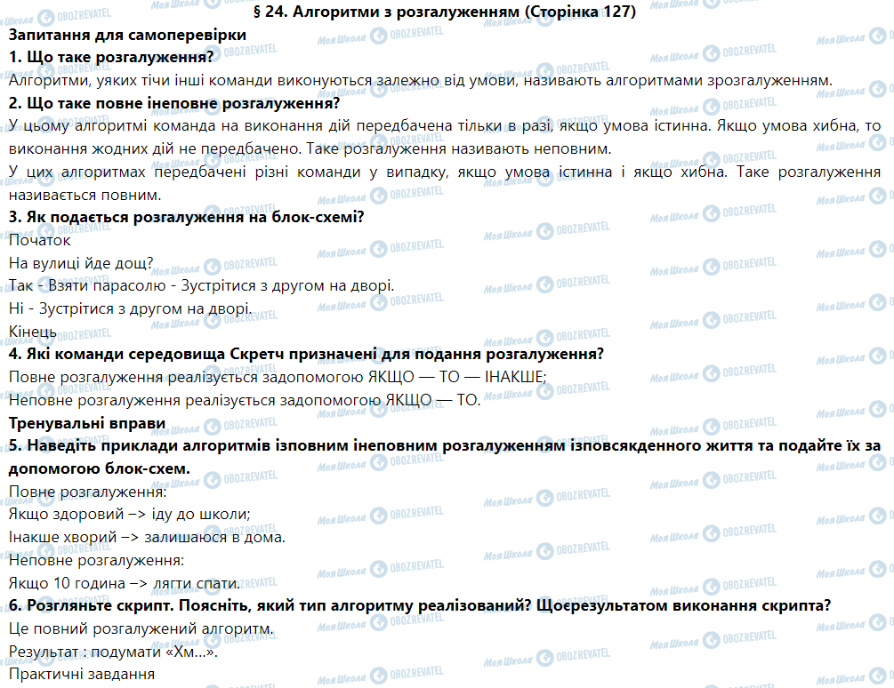 ГДЗ Информатика 5 класс страница § 24. Алгоритми з розгалуженням