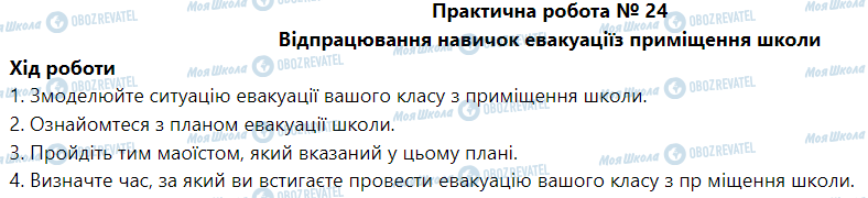 ГДЗ Основи здоров'я 5 клас сторінка Практична робота № 24 Відпрацювання навичок евакуаціїз приміщення школи