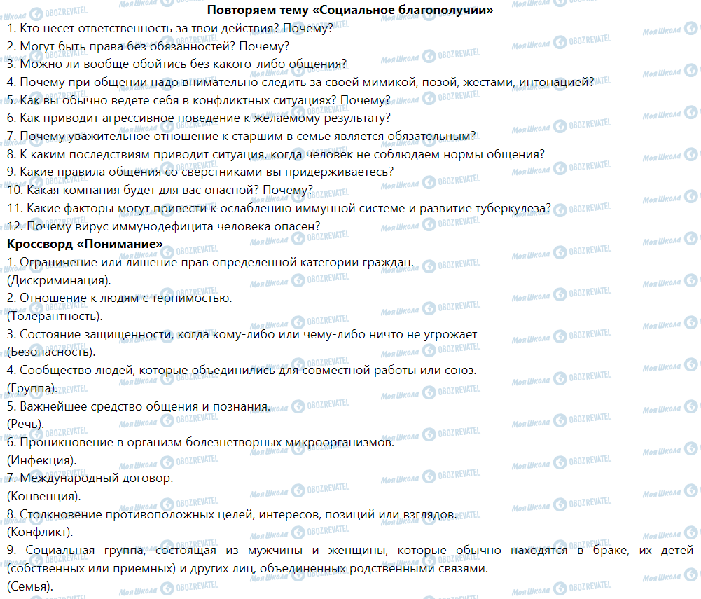 ГДЗ Основы здоровья 5 класс страница Повторяем тему «Социальное благополучии»