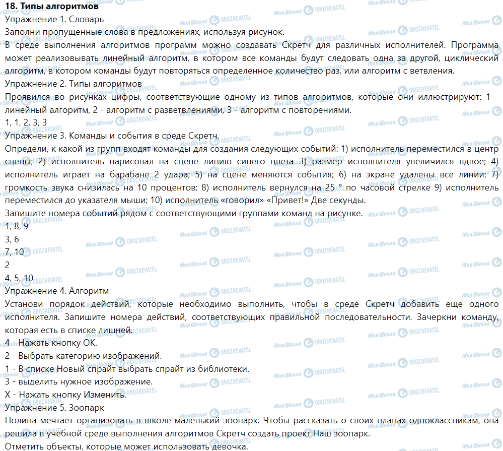 ГДЗ Інформатика 5 клас сторінка 18. Типы алгоритмов