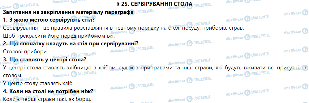 ГДЗ Трудове навчання 5 клас сторінка § 25. Сервірування стола