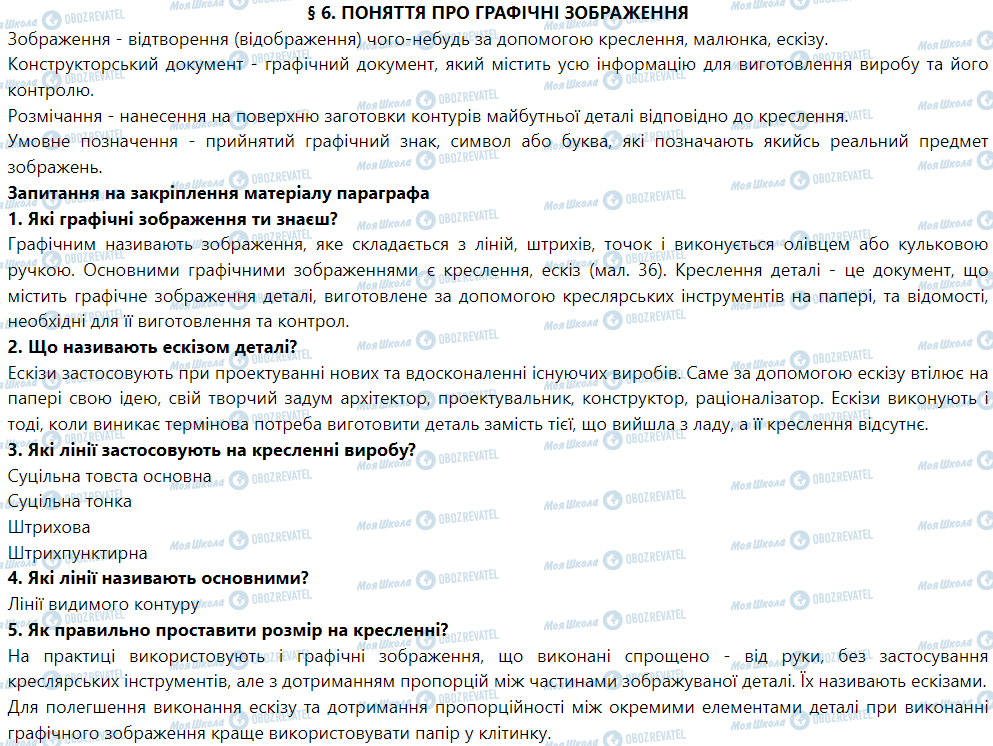 ГДЗ Трудовое обучение 5 класс страница § 6. Поняття про графічні зображення