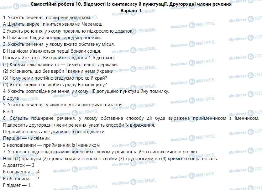 ГДЗ Українська мова 5 клас сторінка Варіант  1