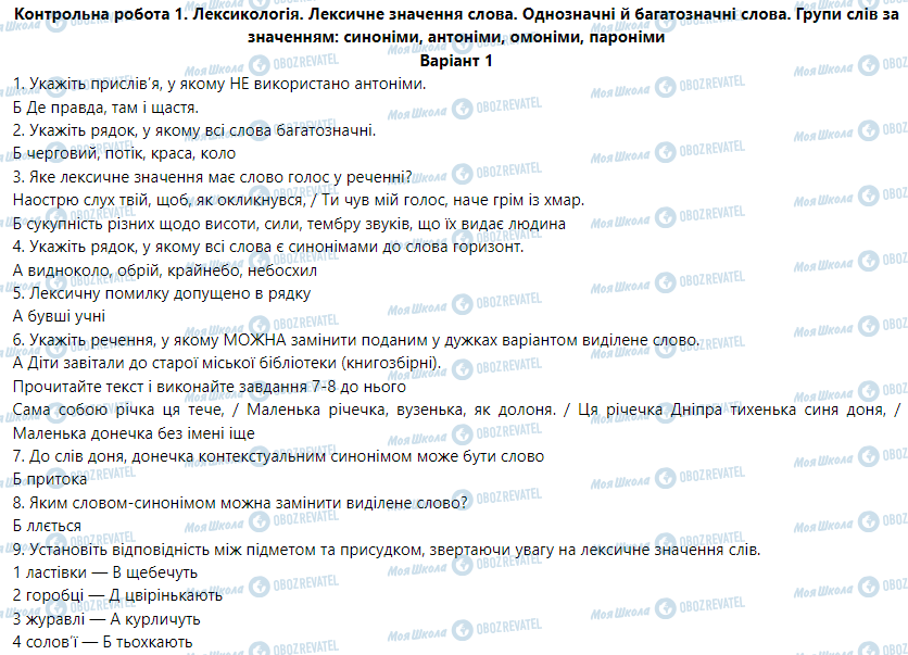 ГДЗ Українська мова 5 клас сторінка Варіант 1