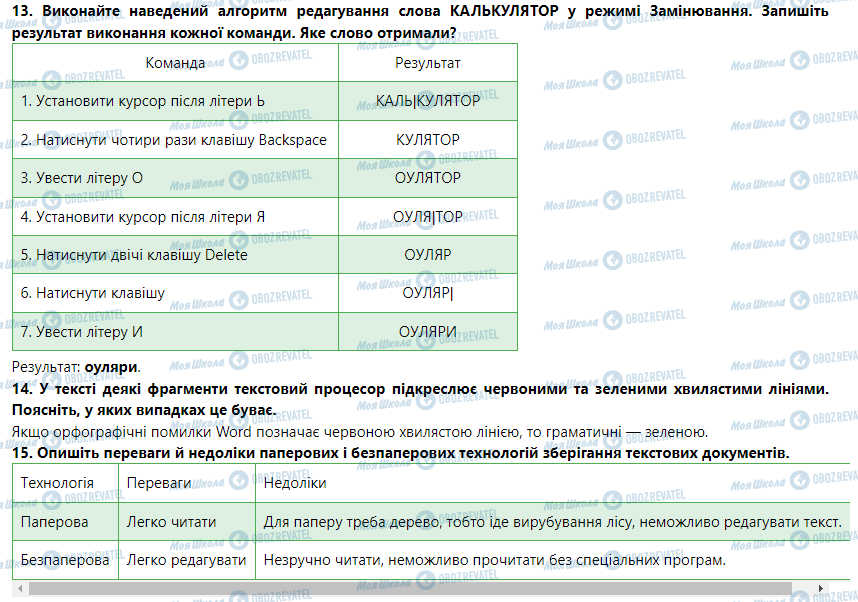 ГДЗ Інформатика 5 клас сторінка Урок № 11. Створення та редагування текстового документа в текстовому процесорі Word 2010