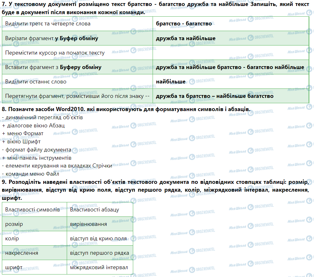 ГДЗ Інформатика 5 клас сторінка Урок № 12. Операції з фрагментами тексту. Форматування документа в текстовому процесорі Word 2010
