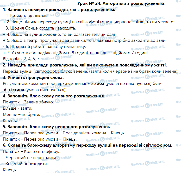 ГДЗ Інформатика 5 клас сторінка Урок № 24. Алгоритми з розгалуженням