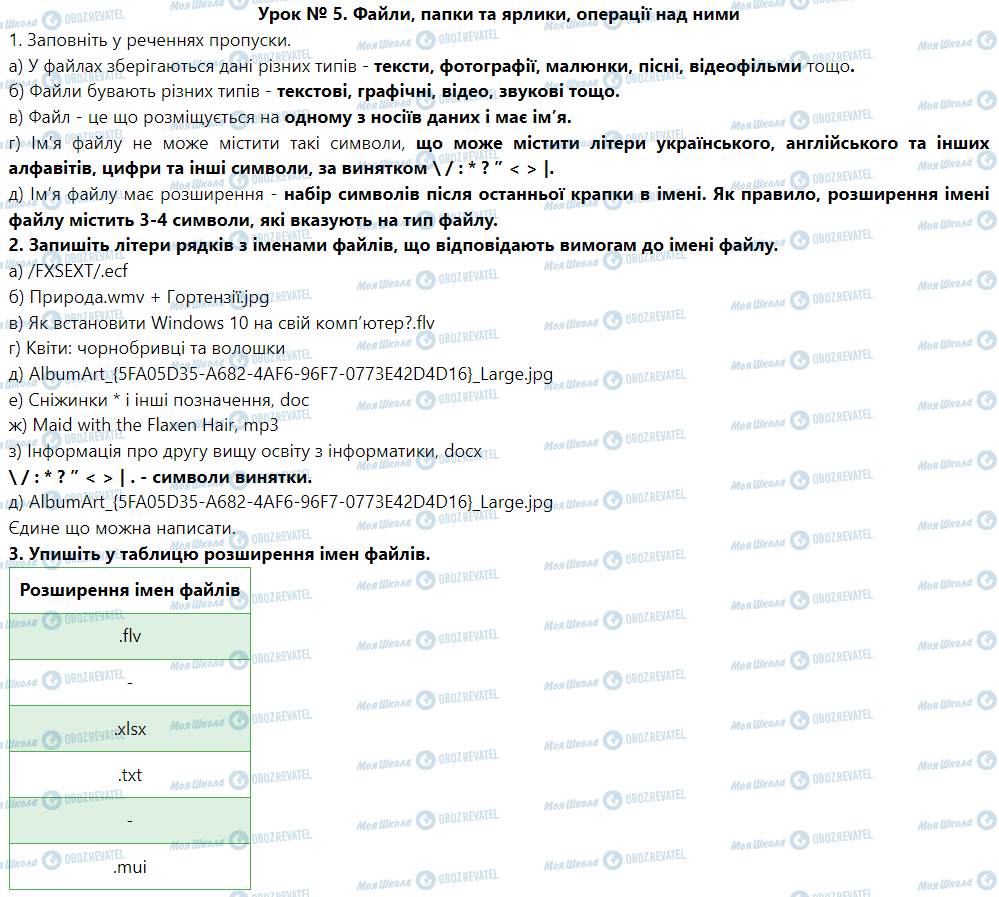 ГДЗ Информатика 5 класс страница Урок № 5. Файли, папки та ярлики, операції над ними