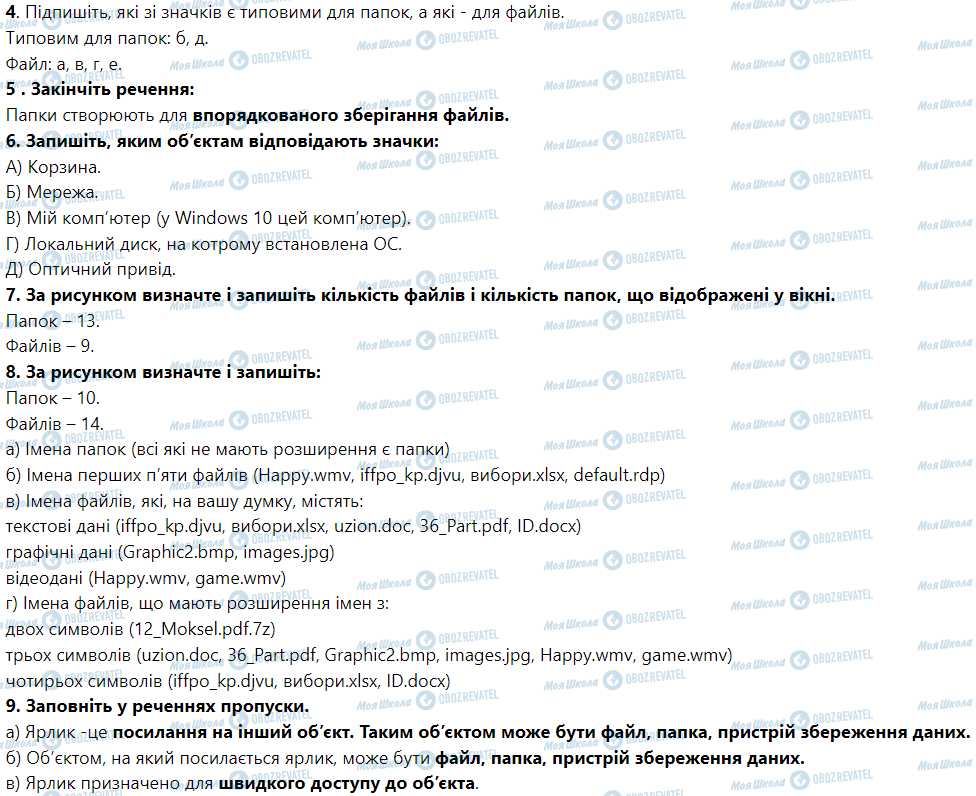ГДЗ Інформатика 5 клас сторінка Урок № 5. Файли, папки та ярлики, операції над ними