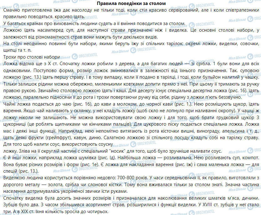 ГДЗ Трудове навчання 5 клас сторінка Правила поведінки за столом