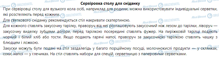 ГДЗ Трудове навчання 5 клас сторінка Сервіровка столу для сніданку