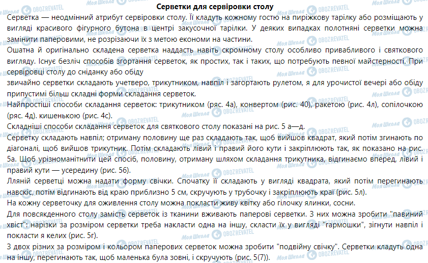 ГДЗ Трудове навчання 5 клас сторінка Серветки для сервіровки столу