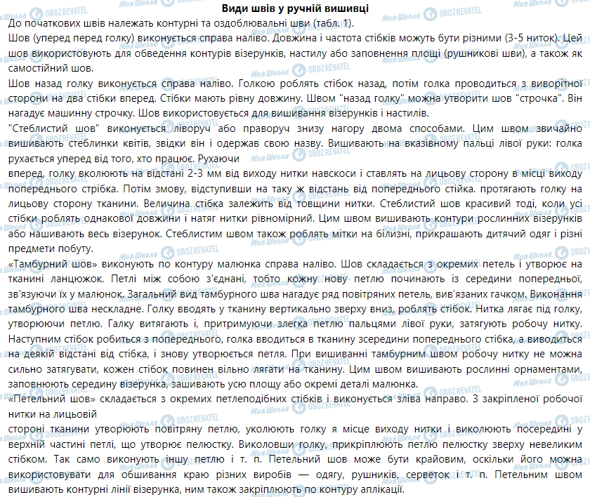 ГДЗ Трудовое обучение 5 класс страница Види швів у ручній вишивці